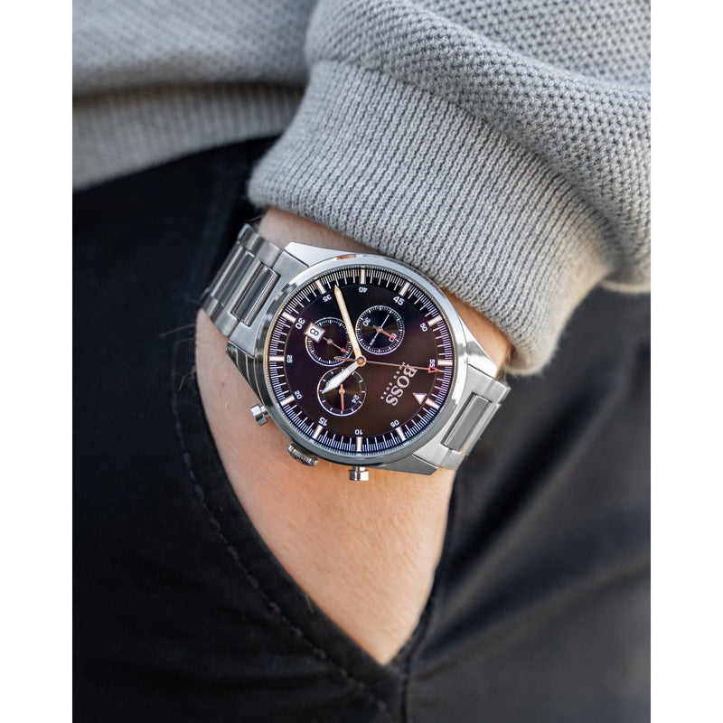 Shop Hugo Boss Pioneer Black Dial Silver Steel Strap Watch for Men - 1513712 in USA