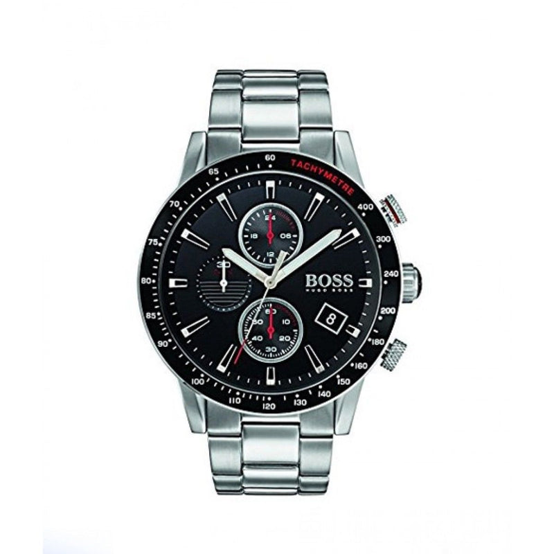 Shop Hugo Boss Rafale Chronograph Black Dial Silver Steel Strap Watch for Men - 1513509 in USA