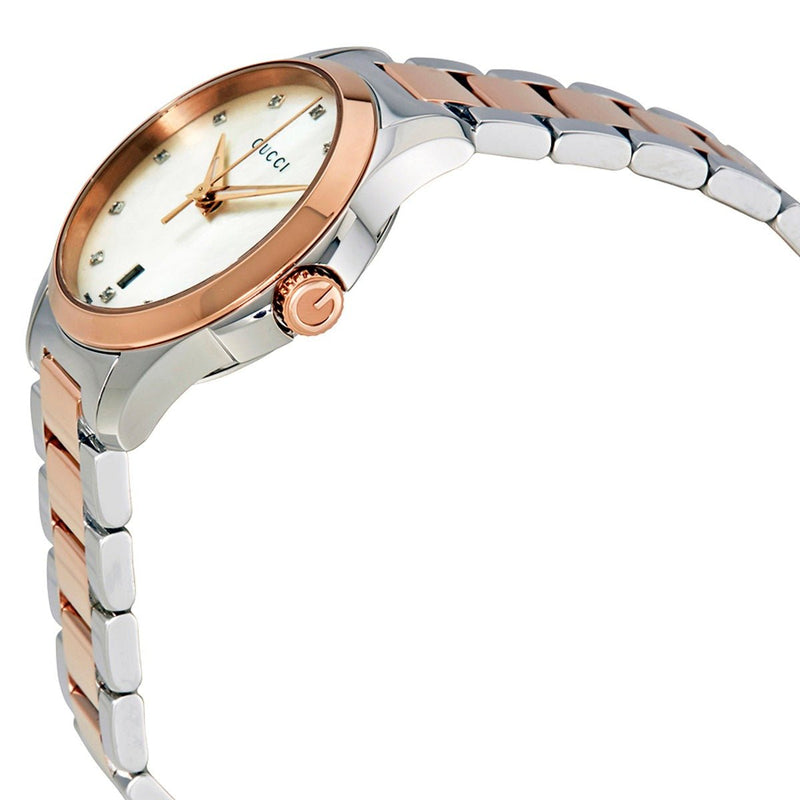 Shop Gucci G Timeless Diamonds Mother of Pearl Dial Two Tone Steel Strap Watch For Women - YA126544 in USA