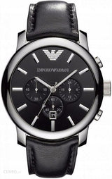 Emporio Armani Classic Chronograph Black Dial Black Leather Strap Watch For Men - AR0431 Buy Now By Emporio Armani