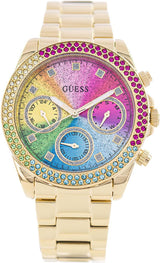 Guess Confetti Chronograph Rainbow Dial Gold Steel Strap Watch For Women - GW0483L4 Buy Now By Guess