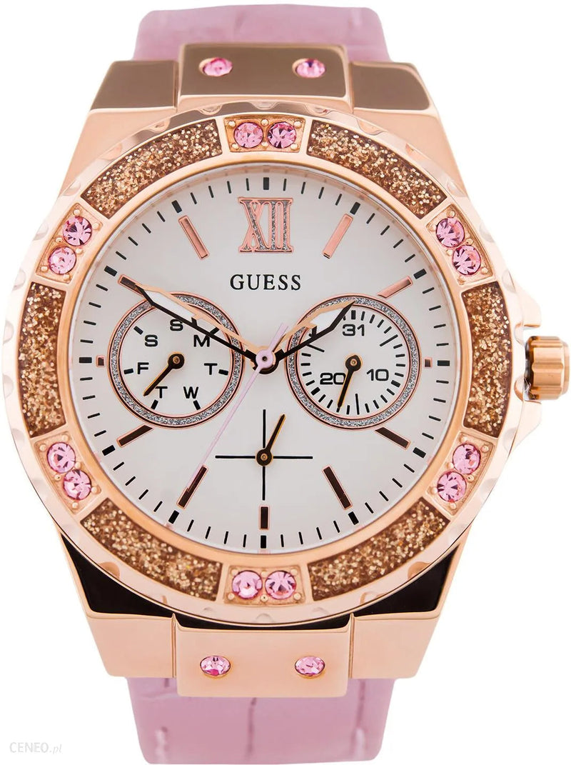 Shop Guess Limelight Quartz Analog White Dial Pink Leather Strap Watch For Women - W0775l3 in USA