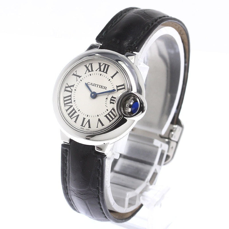 Shop Cartier Ballon Bleu Silver Dial Black Leather Strap Watch for Women - W69018Z4 in USA