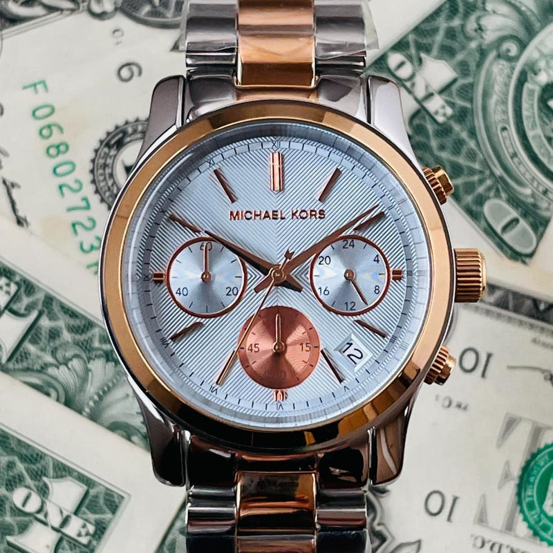 Michael Kors Runway Chronograph Blue Dial Two Tone Steel Strap Watch For Women - MK6166 Buy Now By Michael Kors