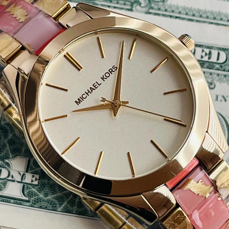 Michael Kors Slim Runway Gold Dial Two Tone Steel Strap Watch for Women - MK4300 Buy Now By Michael Kors