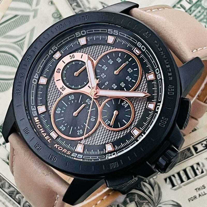 Michael Kors Ryker Chronograph Black Dial Beige Leather Strap Watch For Men - MK8520 Buy Now By Michael Kors