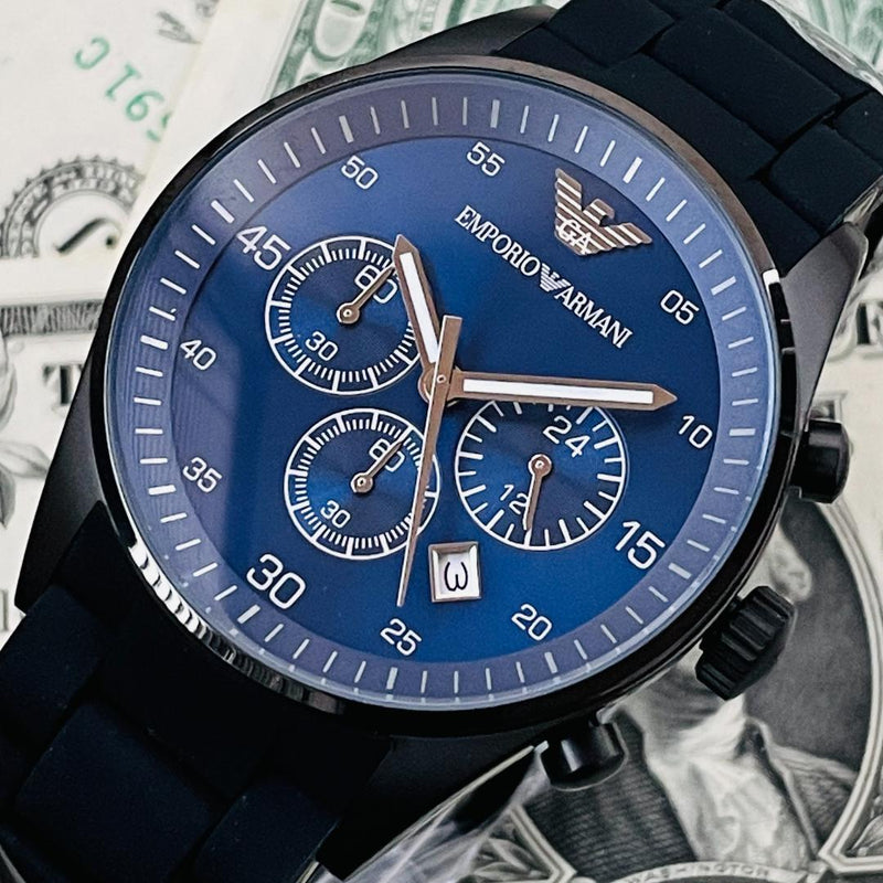 Emporio Armani Sportivo Chronograph Blue Dial Black Strap Watch For Men - AR5921 Buy Now By Emporio Armani