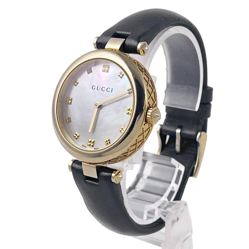Shop Gucci Diamantissima Quartz Mother of Pearl Dial Black Leather Strap Watch for Women - YA141404 in USA
