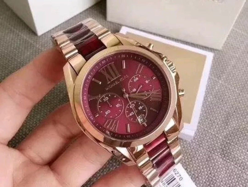 Michael Kors Bradshaw Burgundy Dial Two Tone Steel Strap Watch for Women - MK6270 Buy Now By Michael Kors