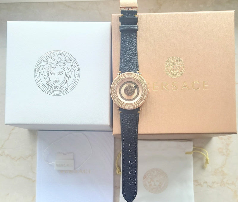 Versace V Metal Icon Black Dial Black Leather Strap Watch For Men - VQL020015 Buy Now By Versace