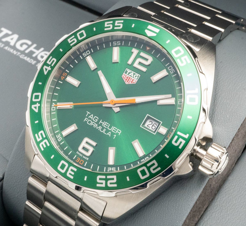 Shop Tag Heuer Formula 1 Limited Edition Green Dial Silver Steel Strap Watch for Men - WAZ1017.BA0842 in USA