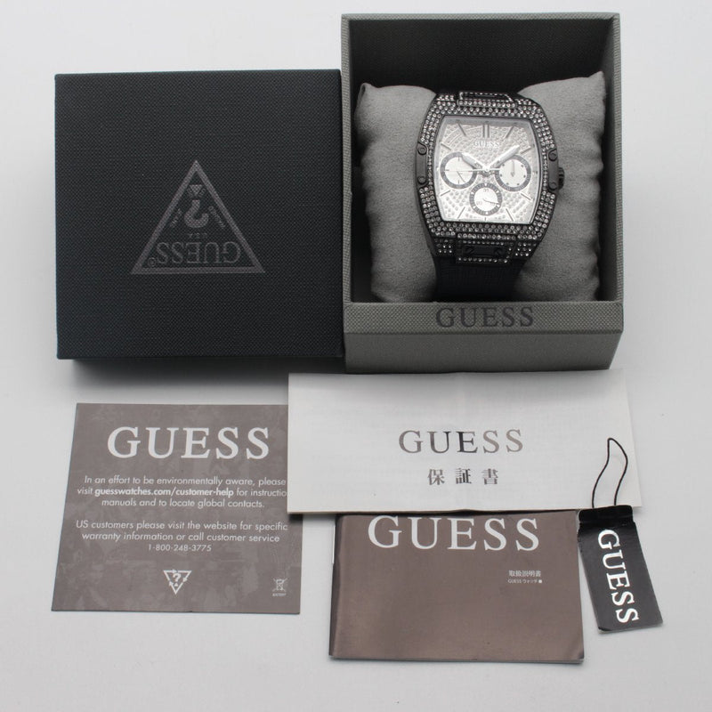 Shop Guess Phoenix Multifunction Crystals Silver Dial Black Steel Strap Watch For Men - GW0094G3 in USA