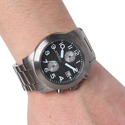 Marc Jacobs Larry Chronograph Black Dial Silver Steel Strap Watch for Men - MBM5050 Buy Now By Marc Jacobs