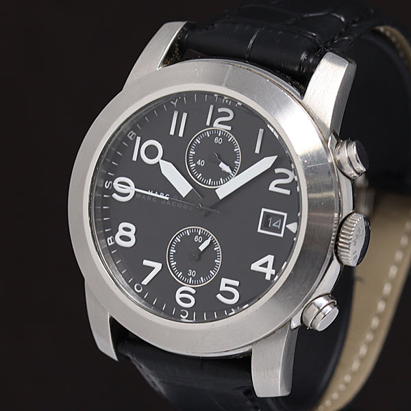 Marc Jacobs Larry Chronograph Black Dial Black Leather Strap Watch for Men - MBM5033 Buy Now By Marc Jacobs
