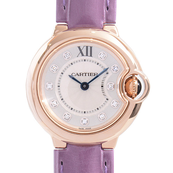 Cartier Ballon Bleu Diamonds White Dial Pink Leather Strap Watch for Women - WE902050