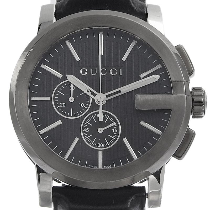 Shop Gucci G Chrono Black Dial Black Leather Strap Watch For Men - YA101205 in USA