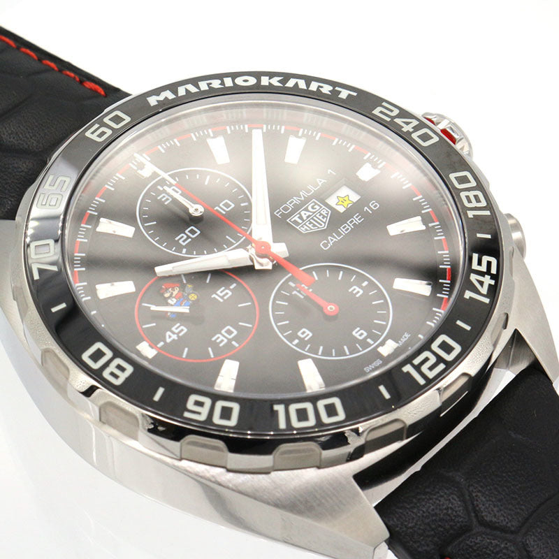 Shop Tag Heuer Formula 1 Mario Kart Chronograph Black Dial Black Leather Strap Watch for Men - CAZ201E.FC6517 in USA