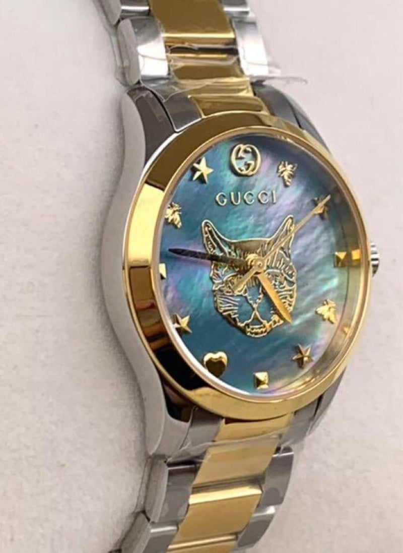 Gucci G Timeless Quartz Mother of Pearl Blue Dial Two Tone Steel Strap Watch For Women - YA1265011 Buy Now By Gucci
