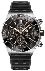 Breitling Super Chronomat 44 Four Year Calendar Black Dial Black Rubber Strap Watch for Men - I19320251B1S1