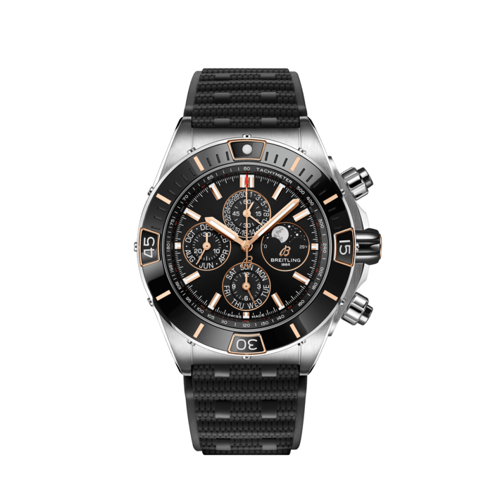 Breitling Super Chronomat 44 Four Year Calendar Black Dial Black Rubber Strap Watch for Men - I19320251B1S1