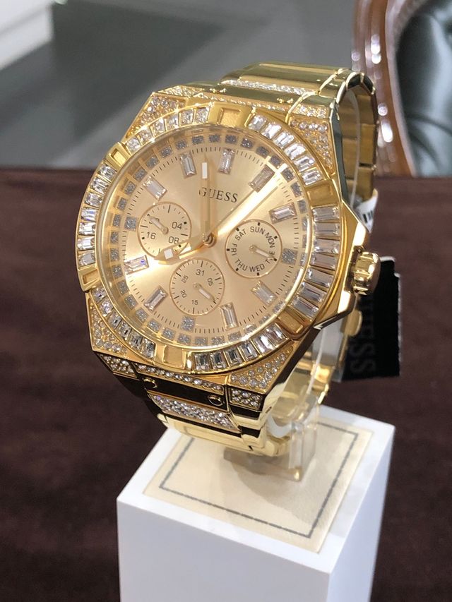 Guess Zeus Diamonds Gold Dial Gold Steel Strap Watch for Men - GW0209G2 Buy Now By Guess