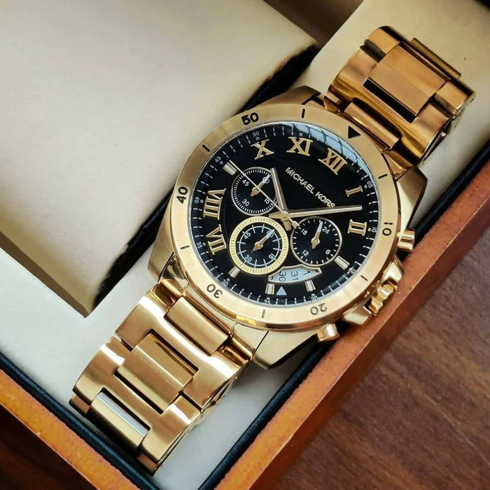 Michael Kors Brecken Chronograph Quartz Black Dial Gold Steel Strap Watch For Men - MK8481 Buy Now By Michael Kors