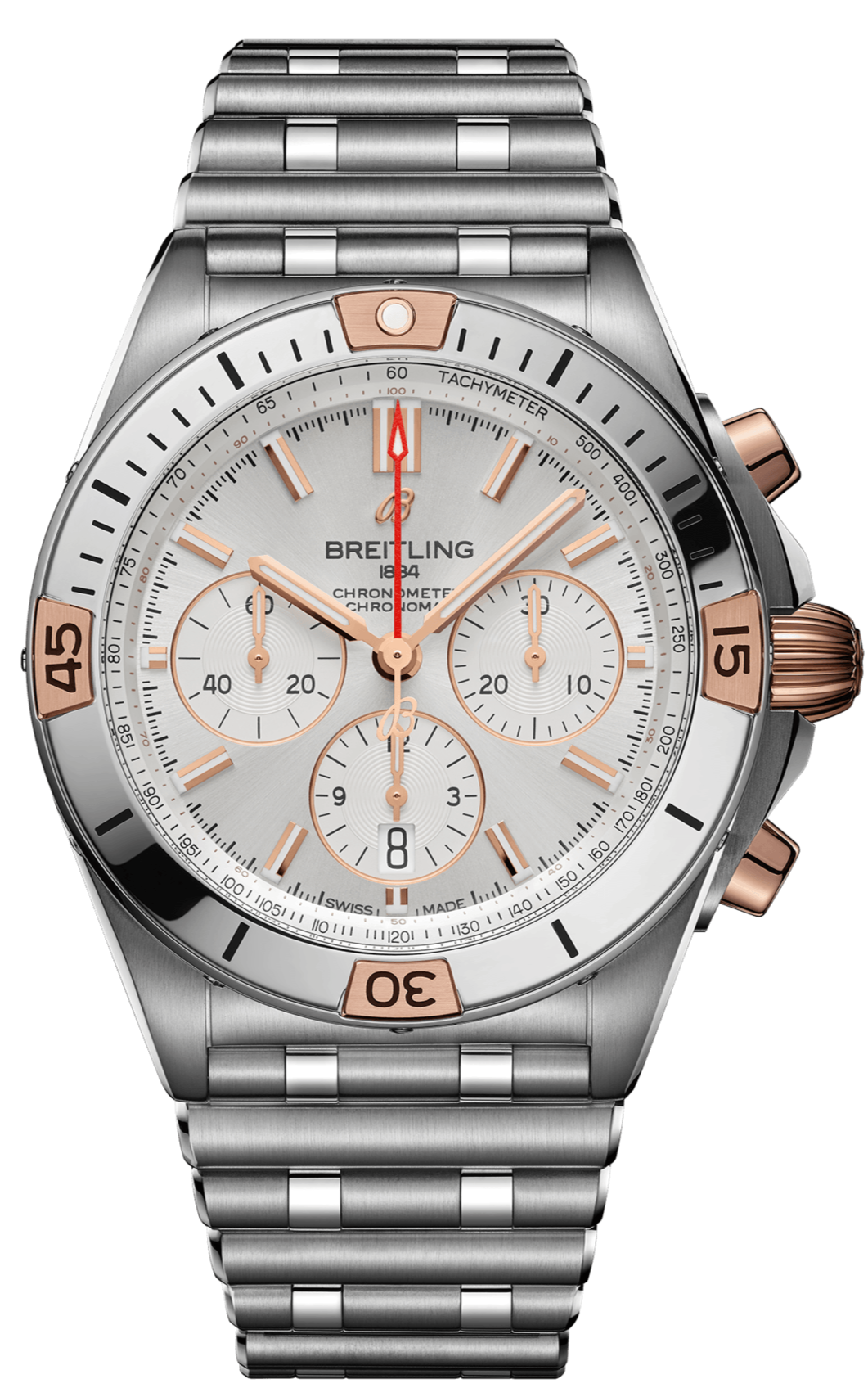 Breitling Chronomat B01 42 White Dial Silver Steel Strap Watch for Men - IB0134101G1A1