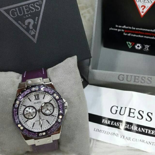 Shop Guess Limelight Quartz Silver Dial Purple Leather Strap Watch For Women - W0775L6 in USA