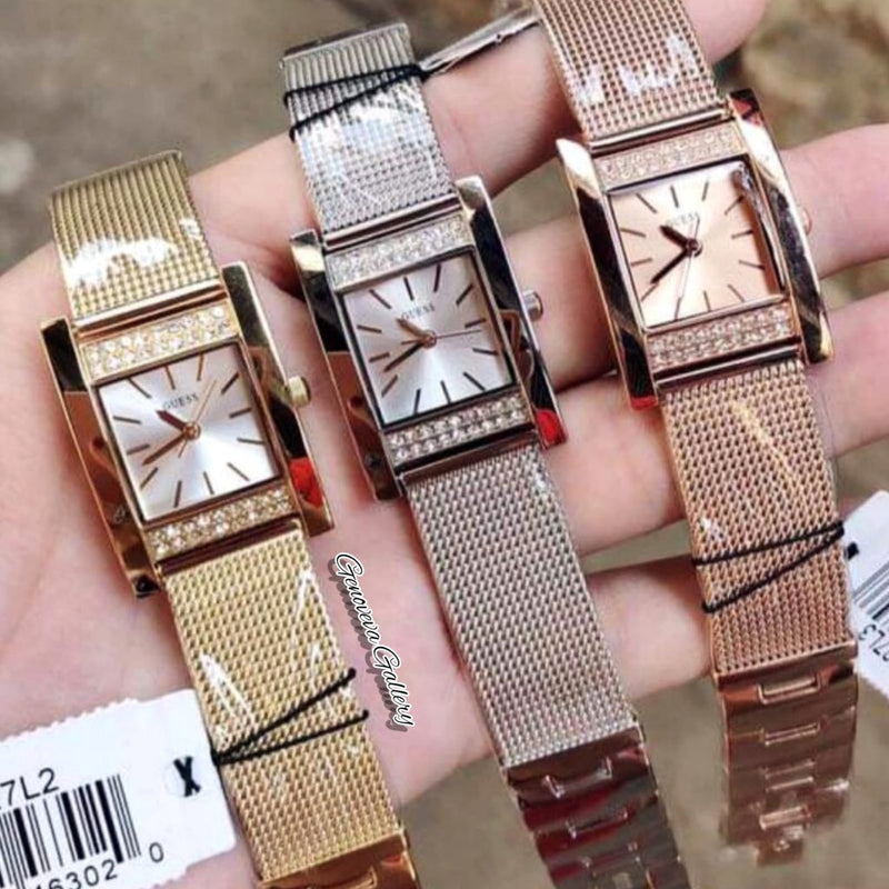 Guess Nouveau Diamonds Rose Gold Dial Rose Gold Mesh Bracelet Watch for Women - W0127L3 Buy Now By Guess