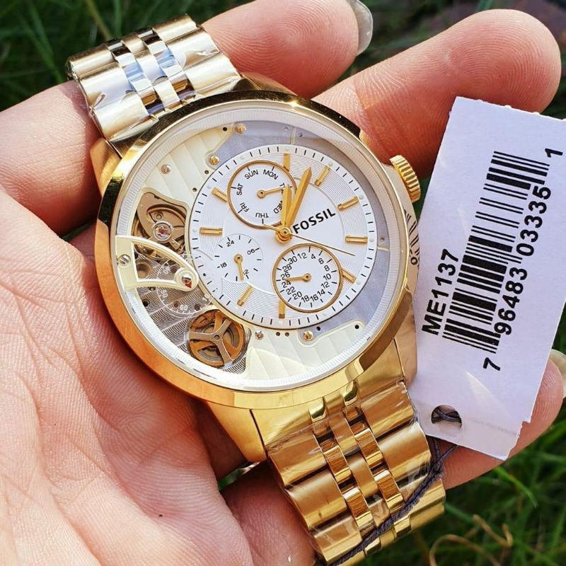 Fossil Townsman Chronograph Skeleton Gold Dial Gold Steel Strap Watch for Men - ME1137 Buy Now By Fossil
