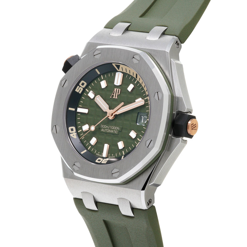 Audemars Piguet Royal Oak Offshore Diver Green Dial Green Rubber Strap Watch for Men - 15720ST.OO.A052CA.01