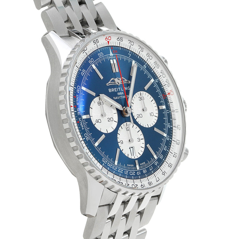 Shop Breitling Navitimer B01 Chronograph 46 Blue Dial Silver Steel Strap Watch for Men - AB0137211C1A1 in USA