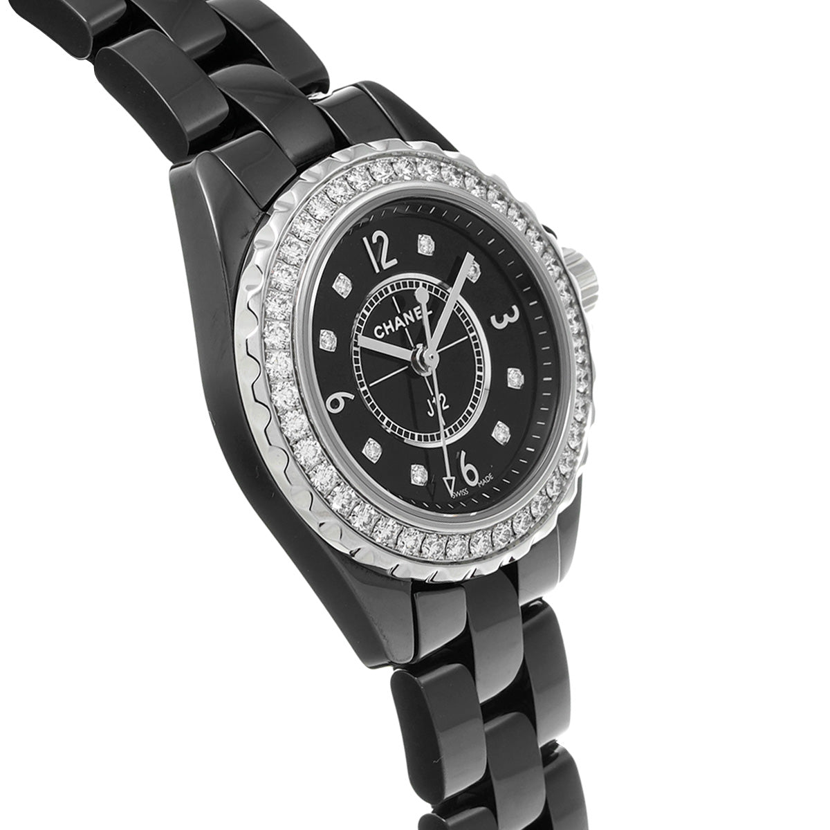 Chanel J12 Diamonds Ceramic Black Dial Black Steel Strap Watch for Women - J12 H2571