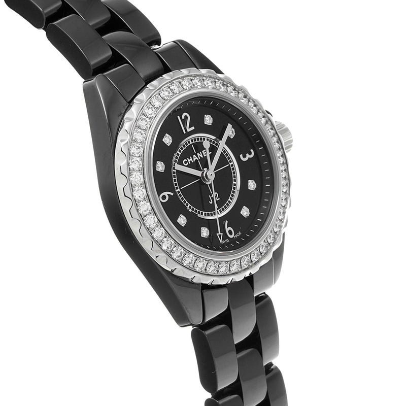 Chanel J12 Diamonds Ceramic Black Dial Black Steel Strap Watch for Women - J12 H2571