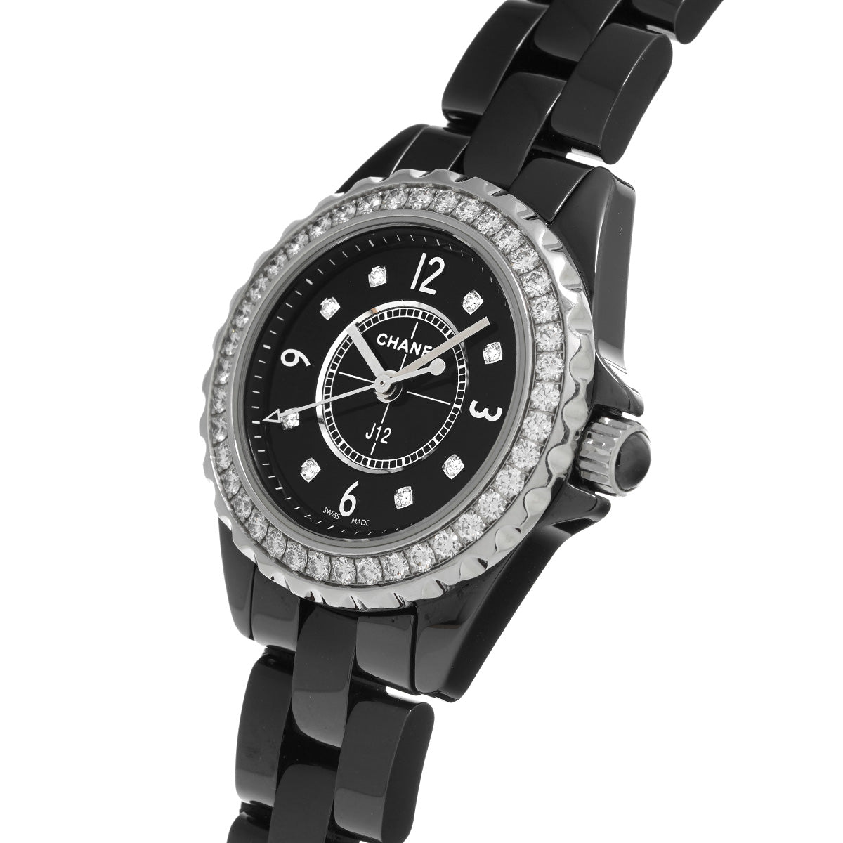 Chanel J12 Diamonds Ceramic Black Dial Black Steel Strap Watch for Women - J12 H2571
