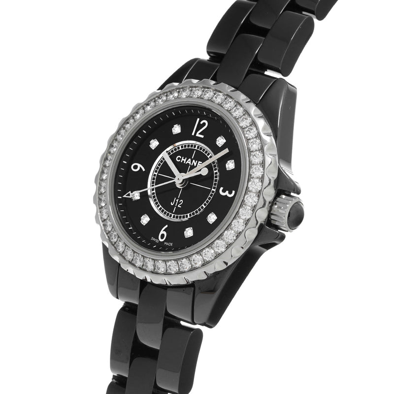 Chanel J12 Diamonds Ceramic Black Dial Black Steel Strap Watch for Women - J12 H2571