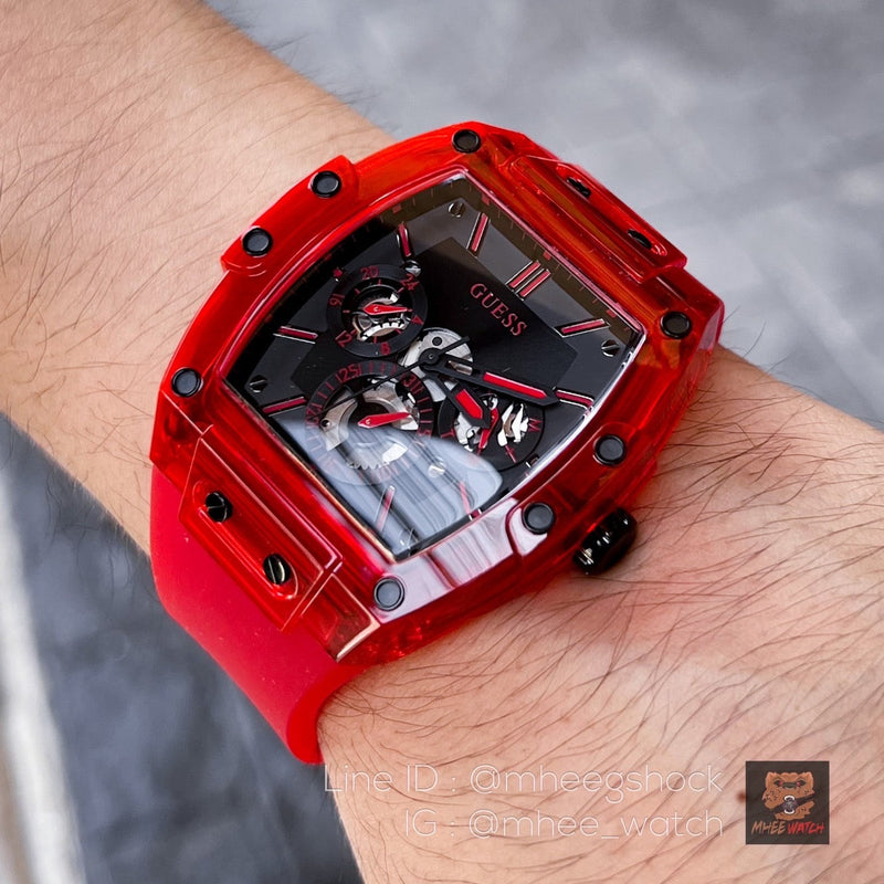Guess Phoenix Multifunction Black Dial Red Rubber Strap Watch for Men - GW0203G5 Buy Now By Guess
