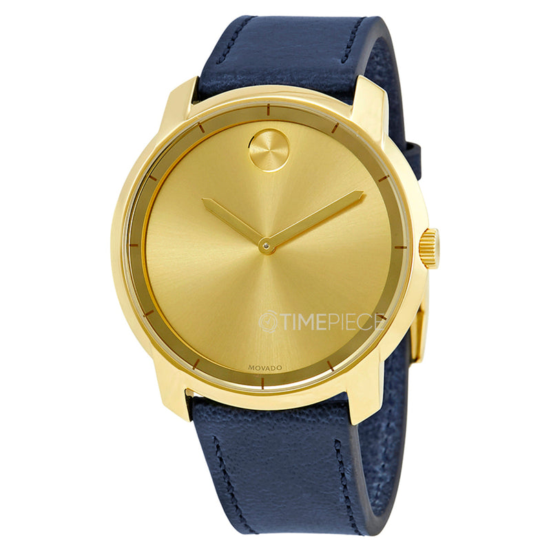 Shop Movado Bold Gold Dial Blue Leather Strap Watch For Men - 3600469 in USA