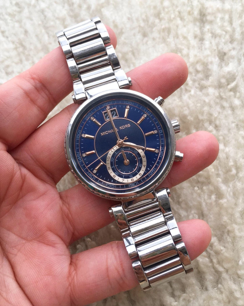 Michael Kors Sawyer Navy Blue Dial Silver Steel Strap Watch for Women - MK6224 Buy Now By Michael Kors
