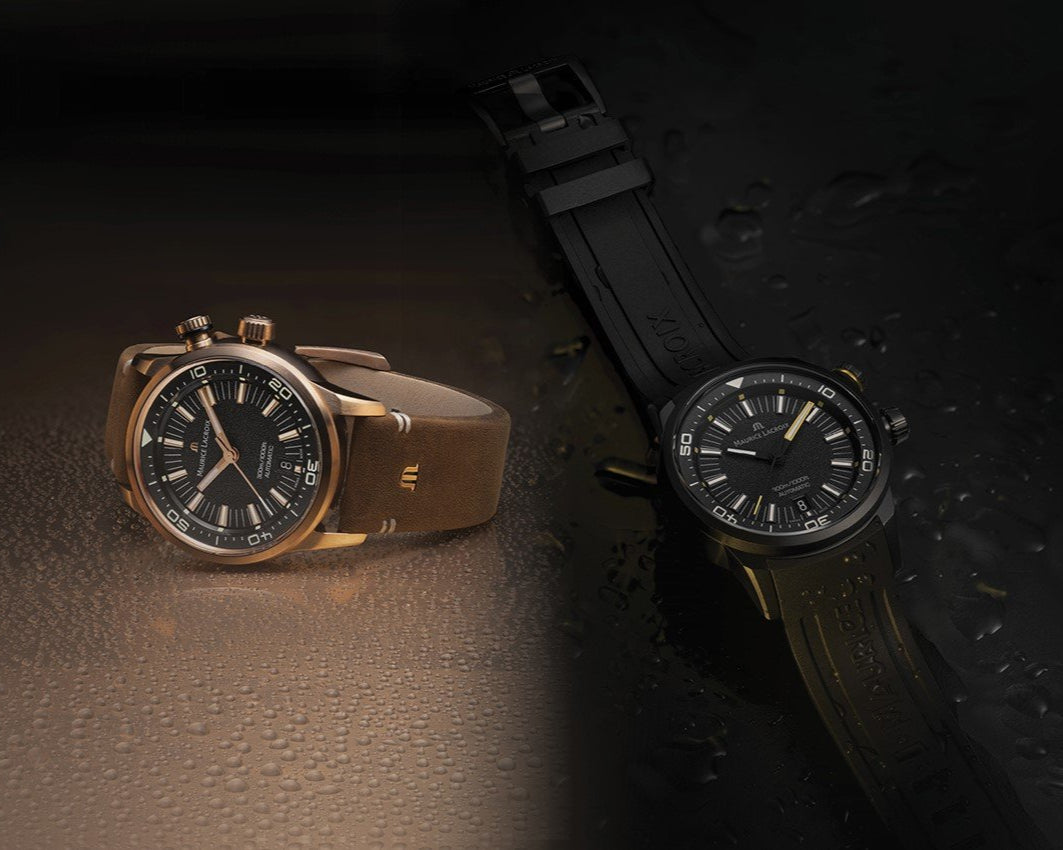 Maurice Lacroix Pontos S Diver Automatic Black Dial Brown Leather Strap Watch For Men - PT6248-BRZ01-330-2