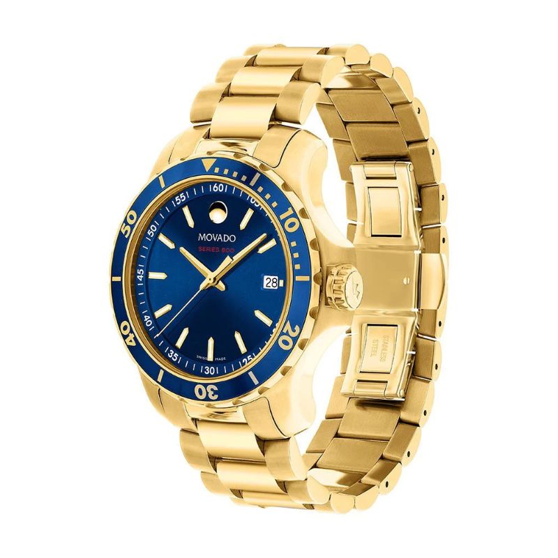 Shop Movado Series 800 Blue Dial Gold Steel Strap Watch For Men - 2600144 in USA