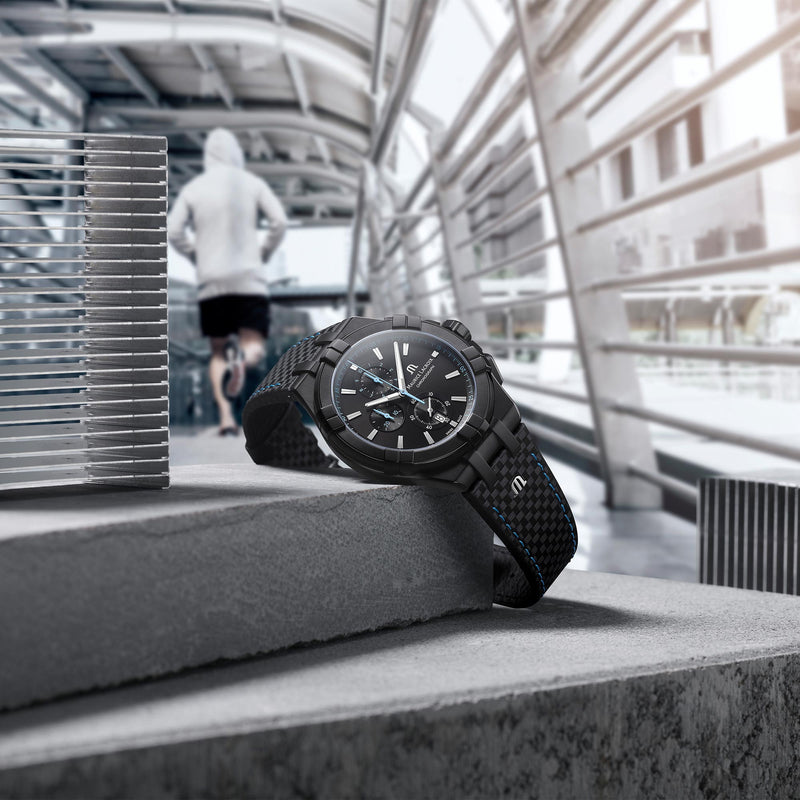 Maurice Lacroix Aikon Chronograph Limited Edition Black Dial Black Leather Strap Watch for Men - AI1018-PVB01-337-1 Buy Now By Maurice Lacroix