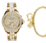 Michael Kors Wren Chronograph Diamonds Gold Dial Two Tone Steel Strap Watch for Women - MK6157