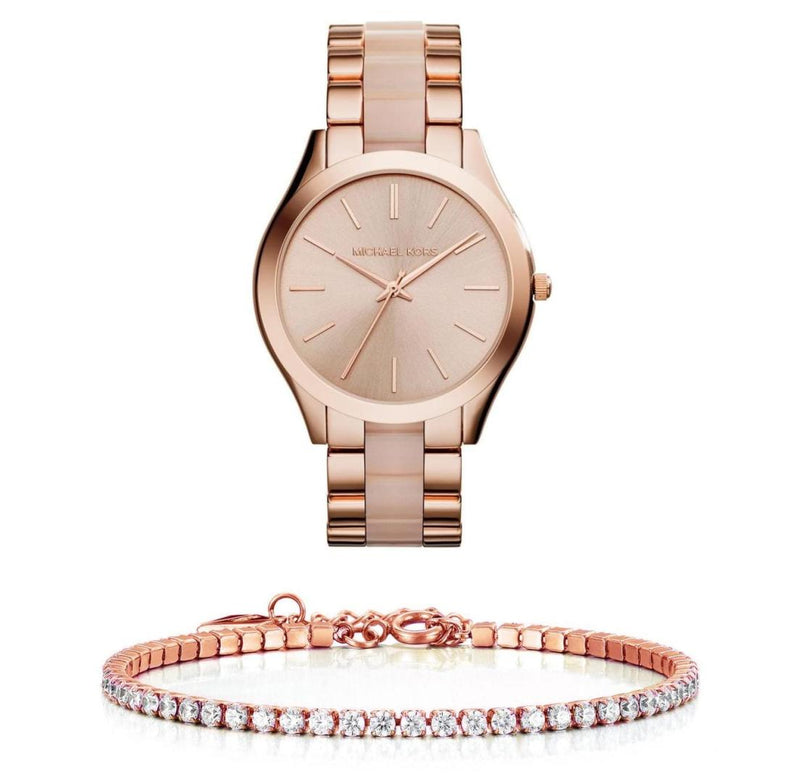 Michael Kors Slim Runway Rose Gold Dial Two Tone Steel Strap Watch for Women - MK4294 Buy Now By Michael Kors