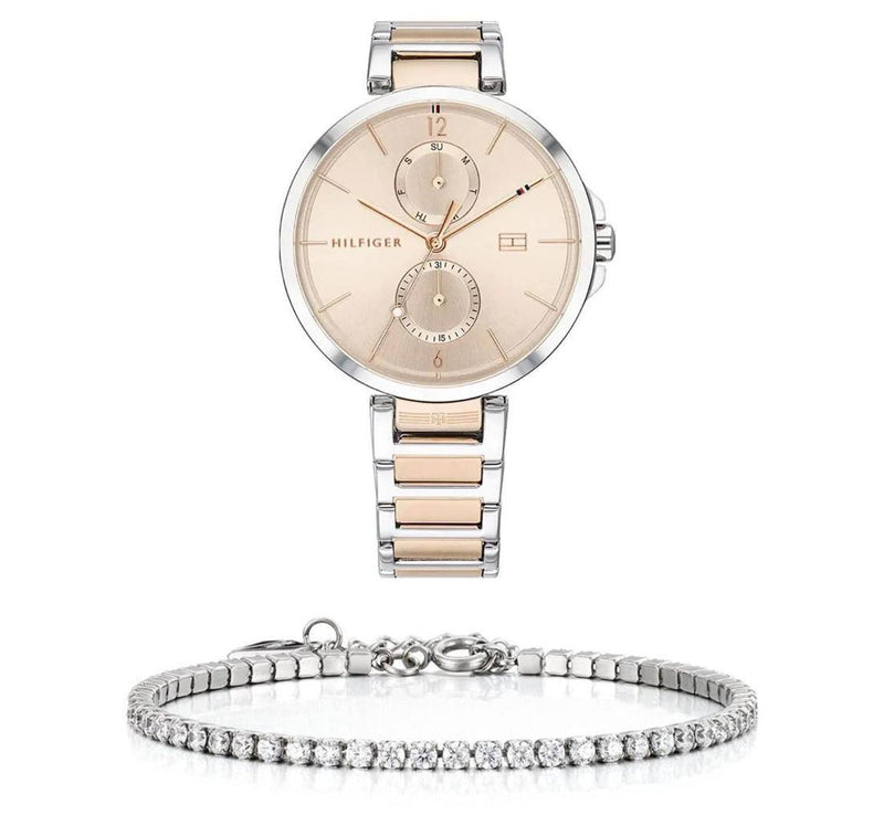 Shop Tommy Hilfiger Angela Chronograph Pink Dial Two Tone Steel Strap Watch for Women - 1782127 in USA