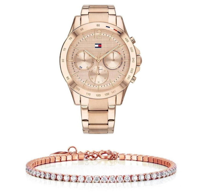 Tommy Hilfiger Haven Chronograph Rose Gold Dial Rose Gold Steel Strap Watch For Women - 1782197