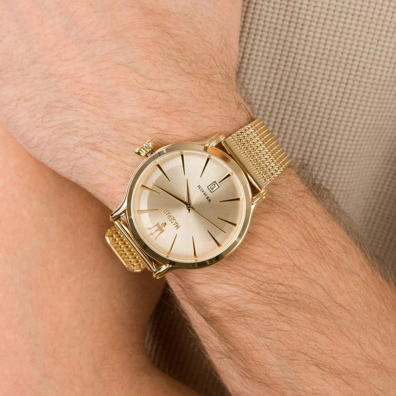 Maserati Epoca Golden Dial Golden Mesh Bracelet Watch For Men - R8853118003 Buy Now By Maserati