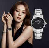 Daniel Wellington Iconic Link Black Dial Silver Steel Strap Watch For Women - DW00100206 Buy Now By Daniel Wellington