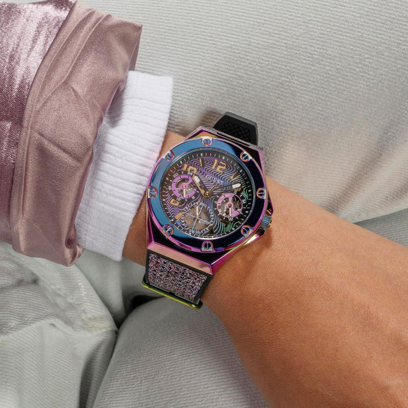Guess Multifunction Analog Purple Dial Black Rubber Strap Watch For Women - GW0620L4 Buy Now By Guess