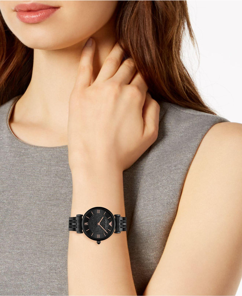 Emporio Armani Gianni T Bar All Black Diamond Dial Watch For Women - AR11245 Buy Now By Emporio Armani